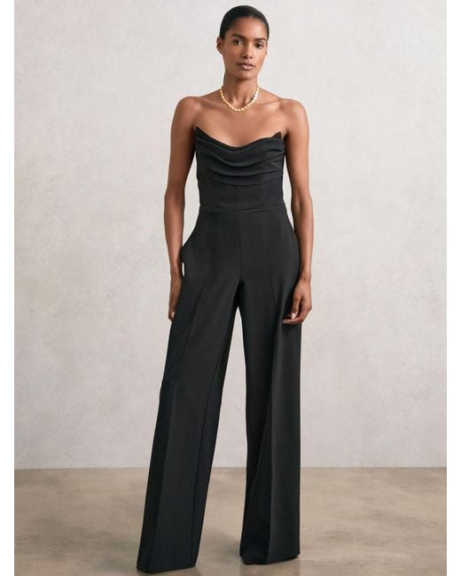 Reiss Blue Structured Strapless Wide-Leg Jumpsuit