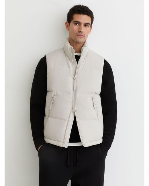 Reiss Black Quilted Zip-Through Puffer Gilet for men