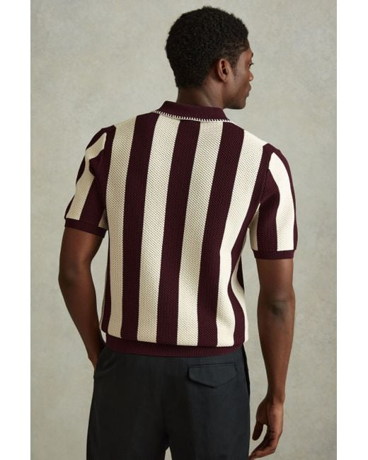 Reiss Brown Paros - White/bordeaux Knitted Half-zip Polo Shirt, L for men