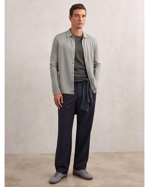 Reiss Gray Forbes Merino Wool Button-Through Cardigan for men