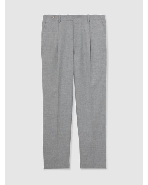 Reiss Gray Tailored-Fit Pleated Suit Trousers for men
