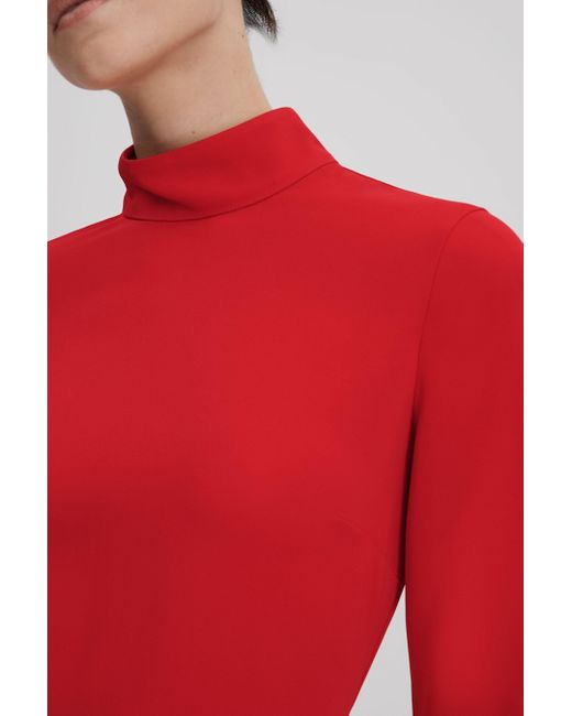Reiss Katya - Red Flute Sleeve Bodycon Midi Dress, Us 0