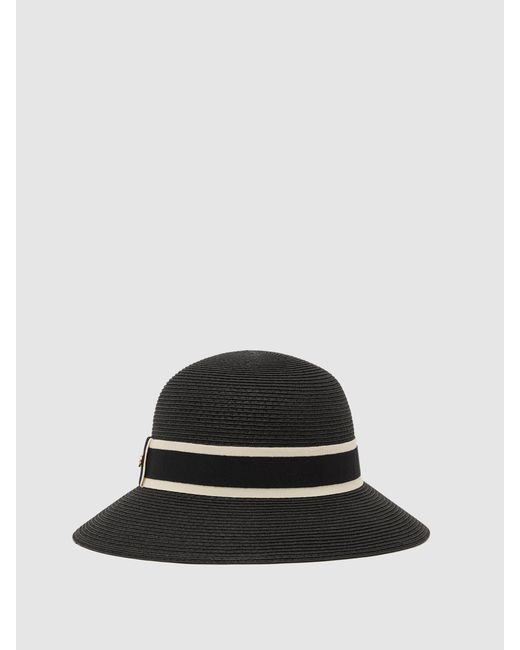 Reiss Black Ribbon-Trim Straw-Effect Hat, S & M