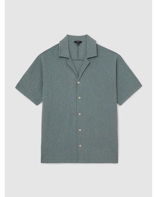 Reiss Blue Knox Textured Raglan Cuban-Collar Shirt for men