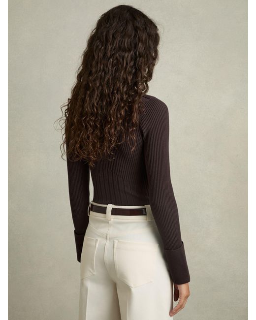 Reiss Natural Rib-Knit High-Neck Top