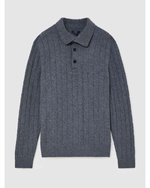 Reiss Gray Wool Stitch-Detail Half-Button Jumper for men