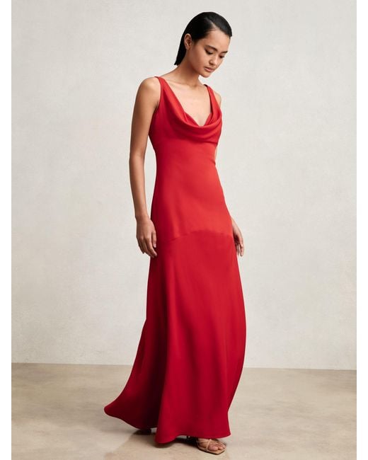 Reiss Red Cowl Neck Sleeveless Maxi Dress