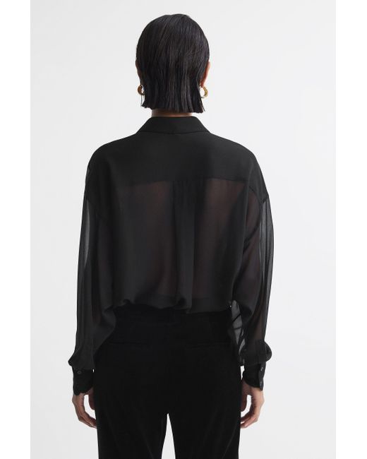 Reiss Adaline - Black Oversized Sheer Button-through Shirt