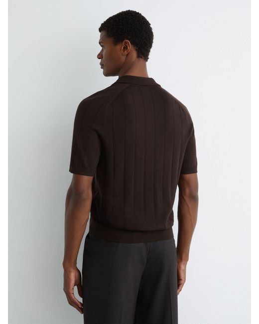 Reiss Black Chelmsford - Chocolate Brown Wool Wide-rib Polo Jumper, M for men