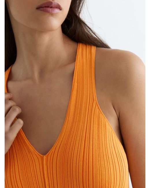Reiss Orange Pleated Knit V-Neck Vest