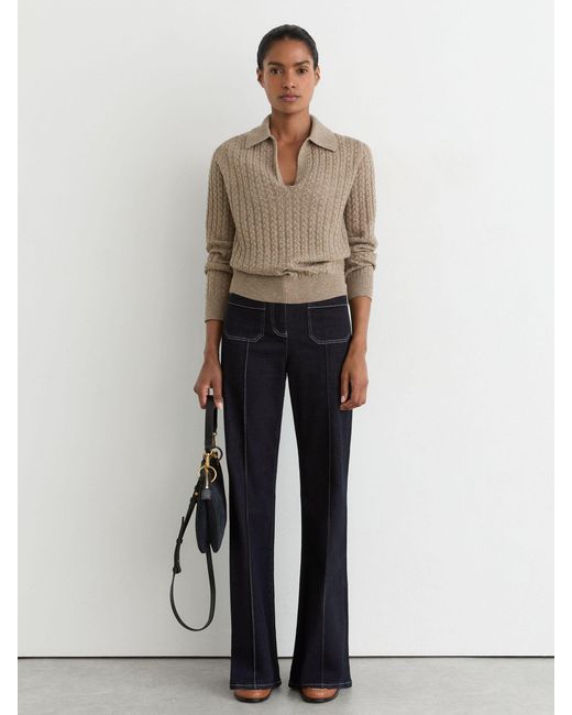 Reiss Natural Wool-Cashmere Cable-Knit Collared Jumper