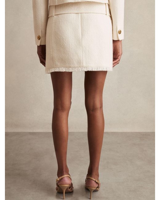 Reiss Natural Bouclé Belted Mini Skirt With Wool And Cotton