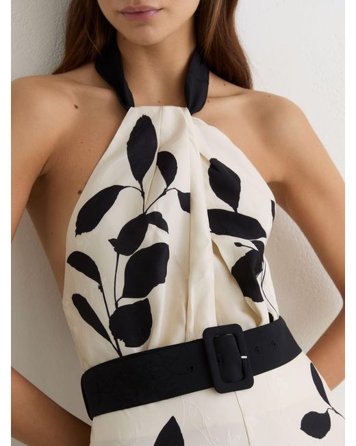 Reiss Natural Jacquard Printed Halterneck Midi Dress
