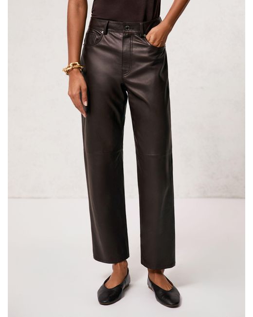 Reiss Brown Verona Petite Leather Slim-Leg Trousers