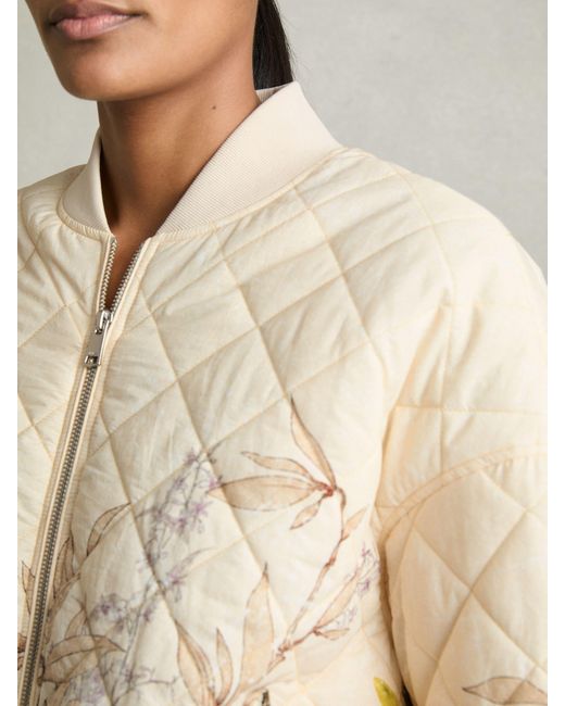 Reiss Natural Quilted Printed Bomber Jacket