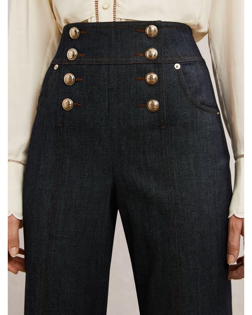 Reiss Natural Button-Detail Flared Jeans