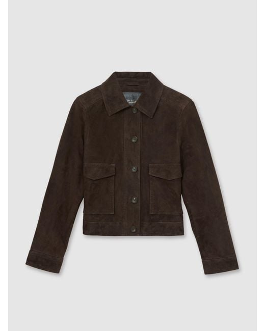 Reiss Brown Hanson Suede Suede Trucker Jacket