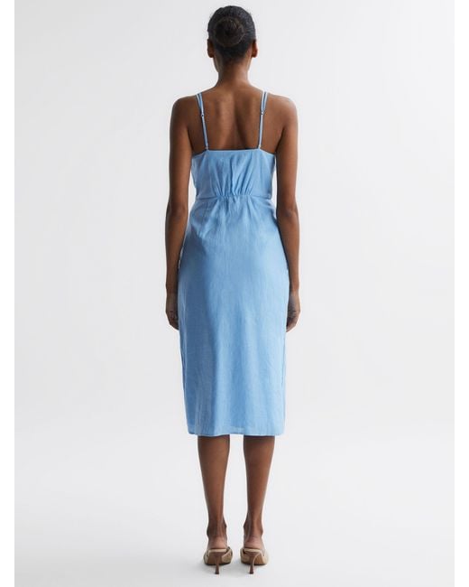 Reiss Esme Chain-strap Linen Midi Dress in Blue | Lyst UK