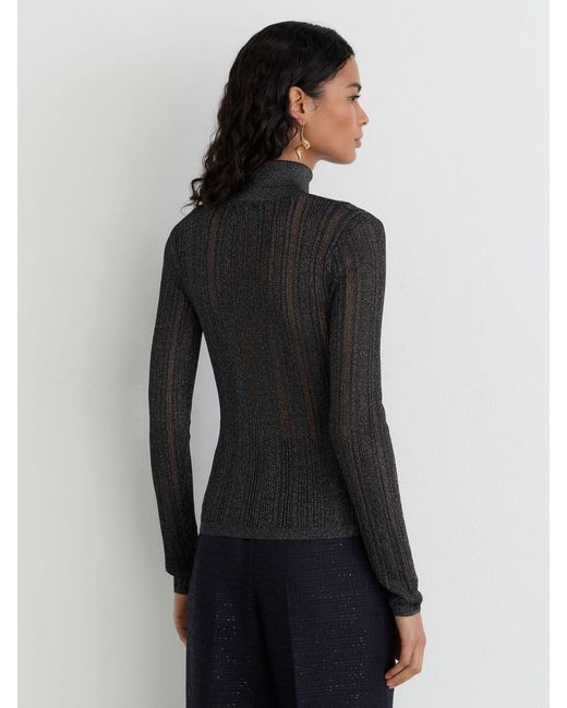 Reiss Black Metallic Open-Knit Roll-Neck Top