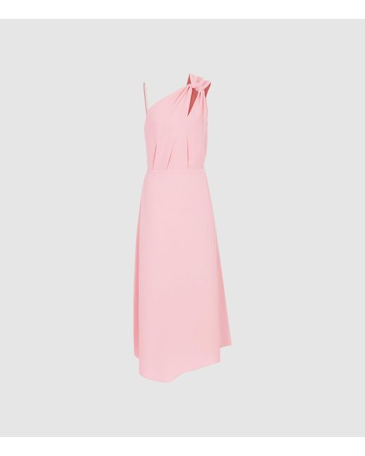 Reiss Pink Delilah - One Shoulder Midi Dress