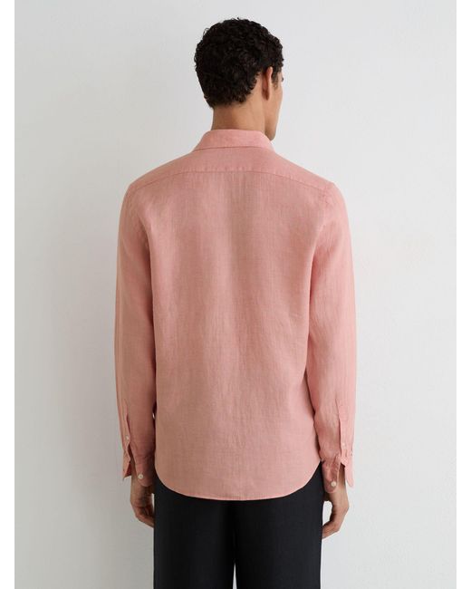 Reiss Pink Linen Cutaway-Collar Regular-Fit Shirt for men