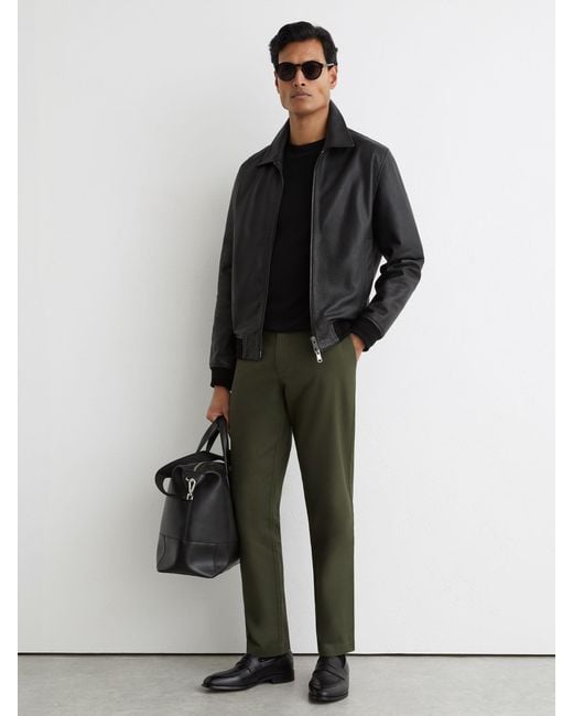 Reiss Black Cotton Piqué Chino Trousers for men