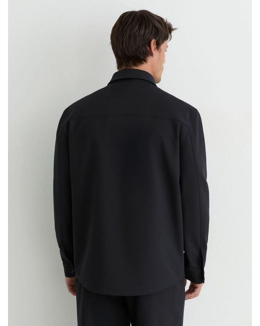 Reiss Black Twin-Pocket Button-Through Overshirt for men
