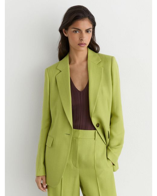 Reiss Green Textured-Weave Single-Breasted Suit Blazer