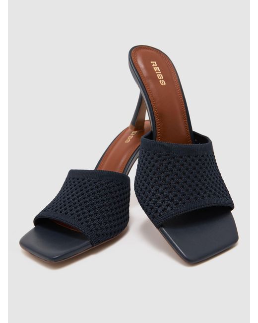 Reiss Blue Briony - Navy Knitted Open-toe Heeled Mules, Us 7 (uk 5)