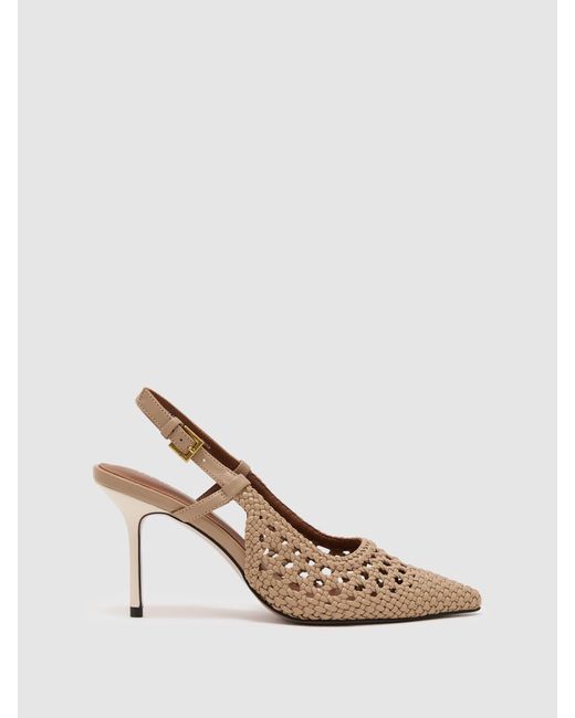 Reiss White Woven Leather Court Shoes