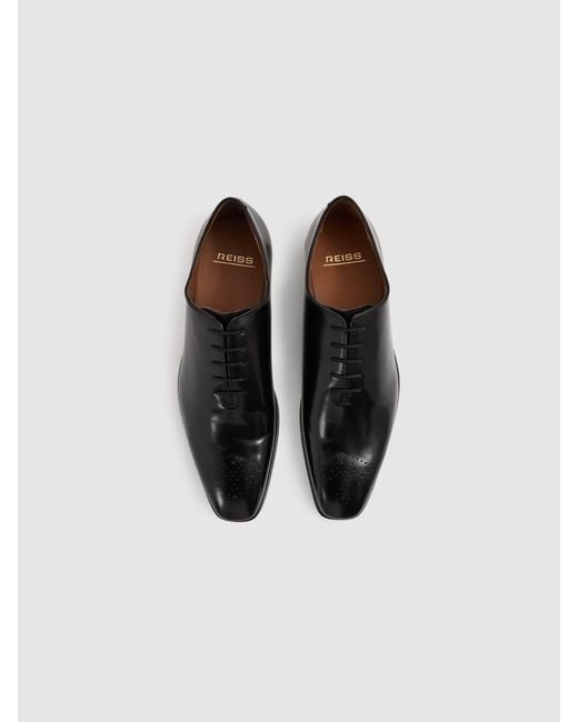 Reiss Brogue - Black Mead Leather Detail Lace Up Shoes for men