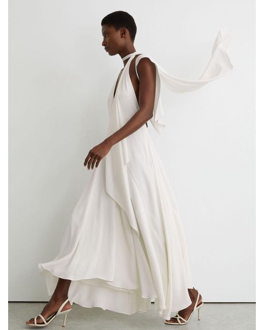 Reiss White Strappy Draped Cape Maxi Dress