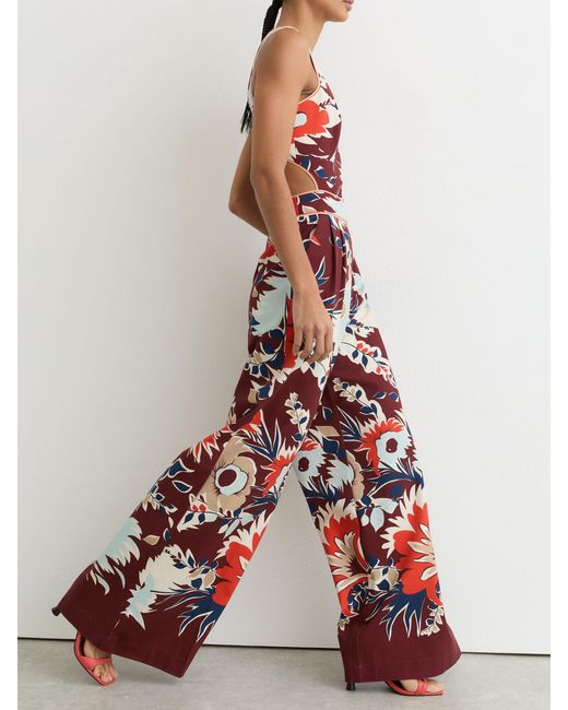 Reiss White Leighton - Burgundy Cotton Wide-leg Printed Jumpsuit, Us 2