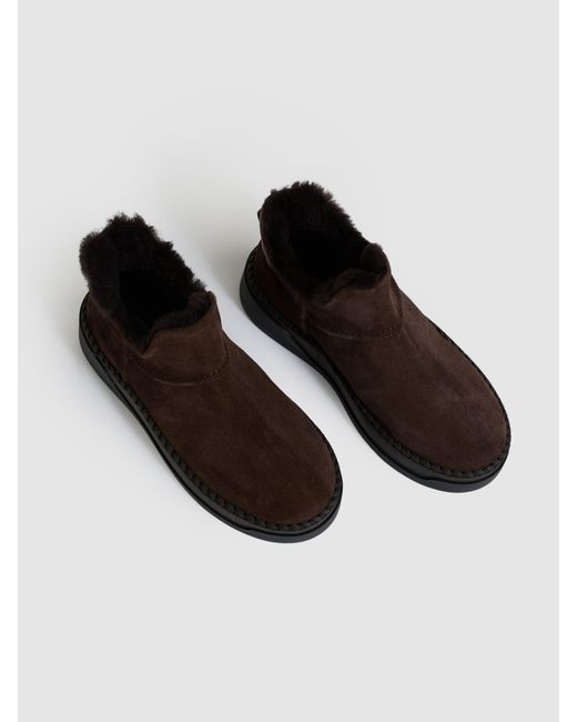 Reiss Brown Sylvie - Tan Sylvie Shearling-lined Suede Ankle Boots, Us 7 (uk 5)