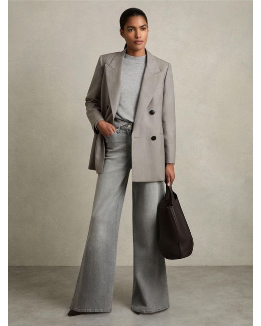 Reiss Gray Faye Geometric Colour-Block Jumper With Wool And Cashmeremittel