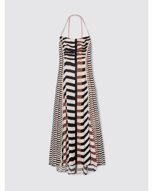 Reiss Natural Chevron-Stripe Ruched Midi Dress