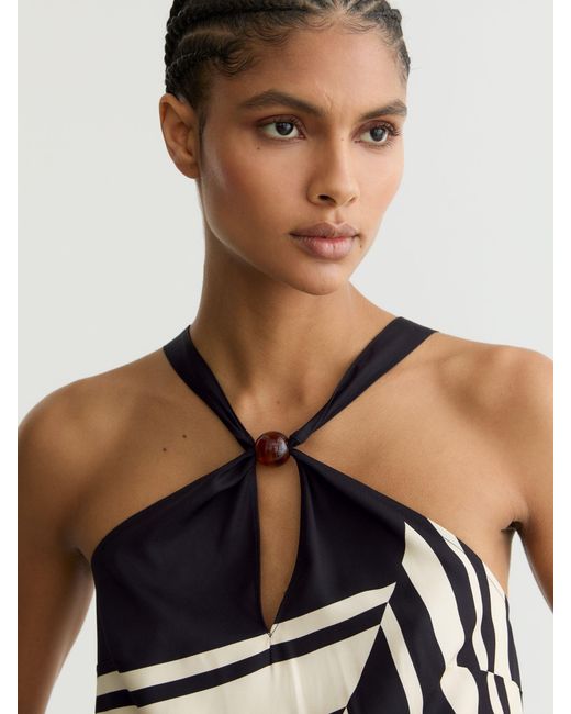 Reiss White Scarf-Print Tie-Back Top