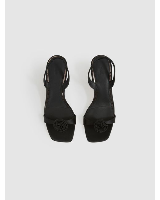 PAIGE Black Satin Rosette Sandals