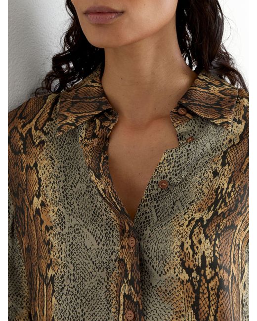 Reiss Brown Lyla - Neutral/grey Snakeskin-print Long-sleeve Shirt, Us 6