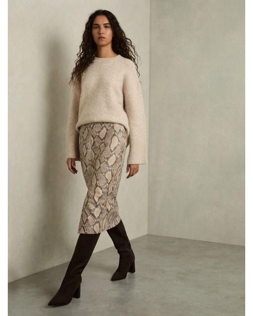 Reiss Women's Natural Missa Pencil Skirt Leather Snakeskin