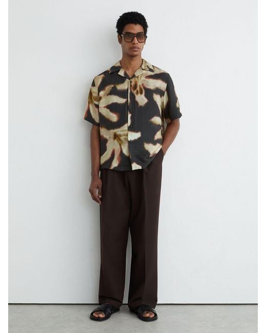 Reiss Black Graphic Floral-Print Short-Sleeve Shirt for men