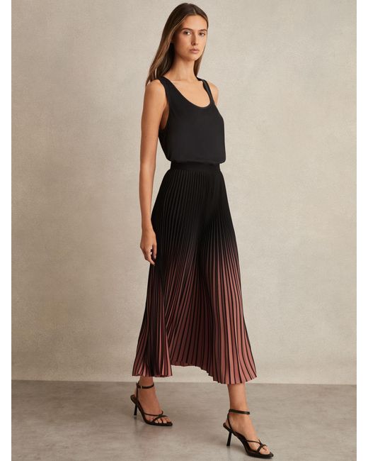 Reiss Multicolor Marlie - Burgundy/black Ombre Pleated Midi Skirt, Us 4