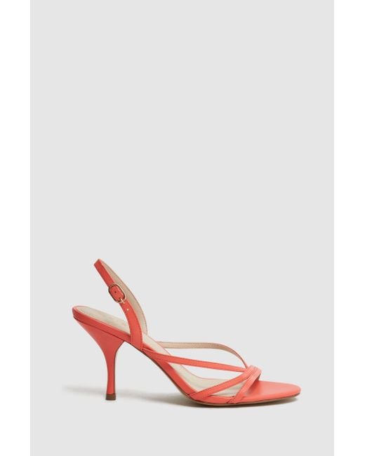 Reiss Pink Clara - Coral Strappy Mid Heel Sandals, Us 10.5