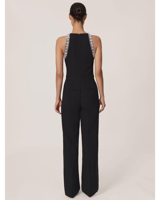 Reiss Black Crystal-Embellished Cut-Out Jumpsuit