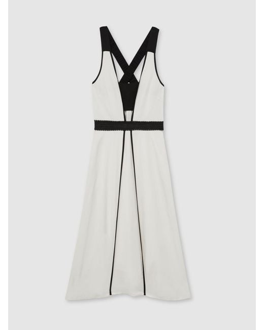 Reiss Natural Contrast-Trim Flared Midi Dress With Linen