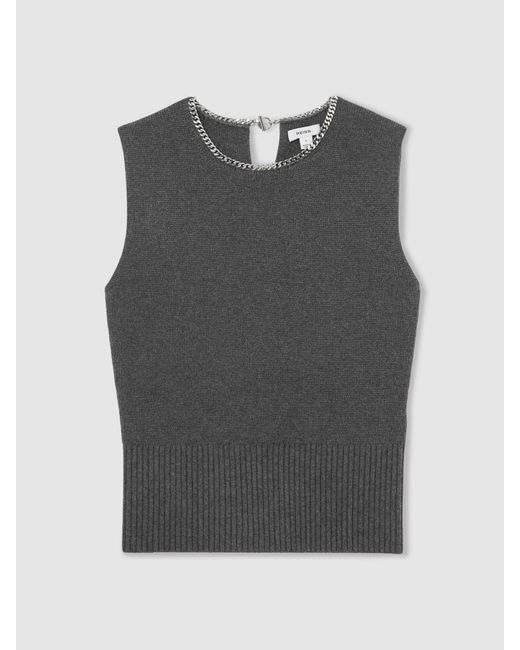 Reiss Gray Wool-Blend Necklace-Trim Knitted Vest
