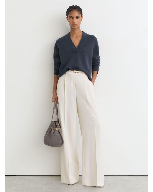 Reiss Blue Cashmere Shawl-Neck Jumper
