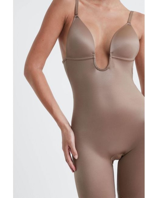 Spanx Shapewear Firming Plunge Low-back Mid-thigh Bodysuit in Natural