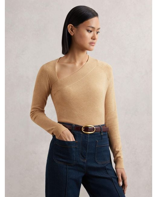 Reiss Blue Zoie - Camel Wool-blend Asymmetric Knit Top, S (us 4-6)