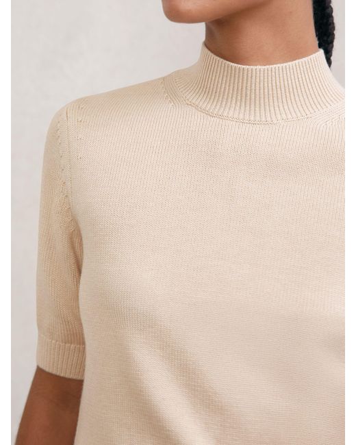 Reiss Natural Cotton And Wool Funnel-Neck Knit Top